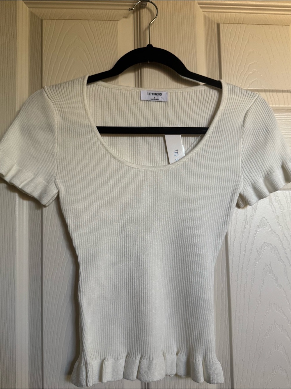 NWT The Workshop White Ribbed Scoop Neck Short Sleeve Top, Various Sizes